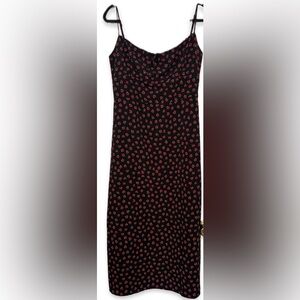 Black with Red Flowers Tie Dress SzL